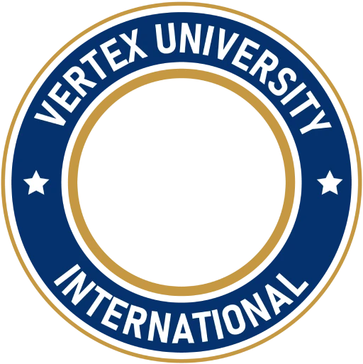 a blue and gold logo vertexuniversity-logo